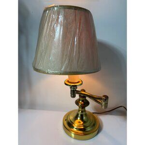 Vtg Brass Adjustable Swing Arm Desk Lamp With Shade
